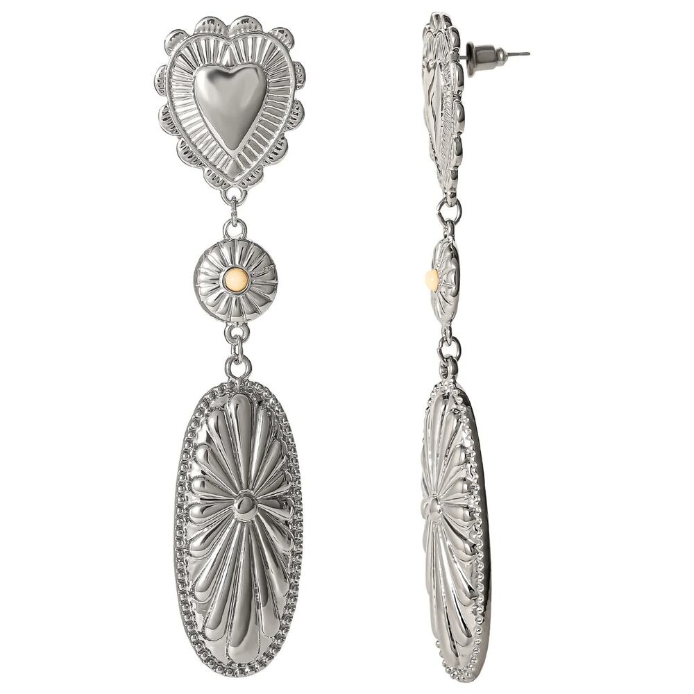 Jessica Simpson Heart Drop Dangle Silvertone Hypo-Allergenic Earring Cottagecore
